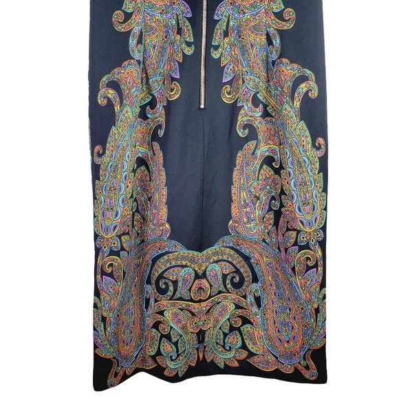 Carmen Marc Valvo, Paisley V-Neck & Back Scuba Shift Dress w/ Exposed Zipper, S - Picture 7 of 9